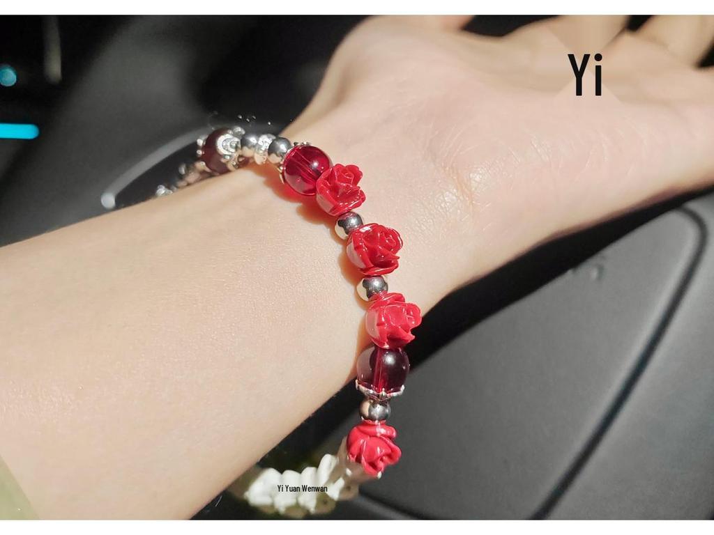 Three-Color Rose Snake Bone Beaded Bracelet - Retro Literary Style for Men and Women