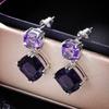 Ladies' Artificial Purple Crystal Pillow Shaped Earrings, Double-layer Purple Synthetic Zircon Pendant Design, Elegant and Gorgeous Jewelry Gift