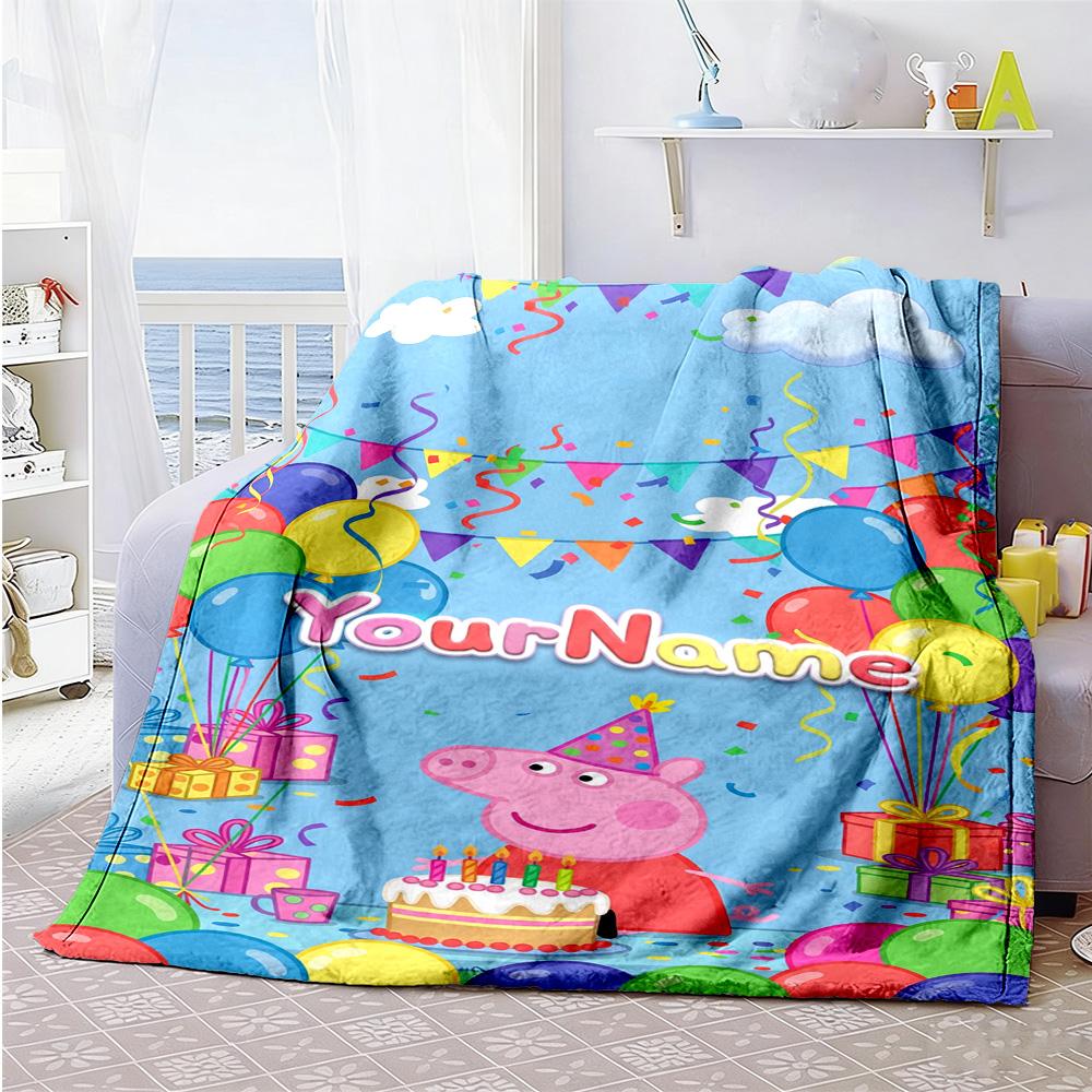 Peppa Pig Customize Text Blanket Lightweight Personalized Blanket Comfortable Versatile for Livingroom Seaside Bed Chair Four Seasons Multipurpose