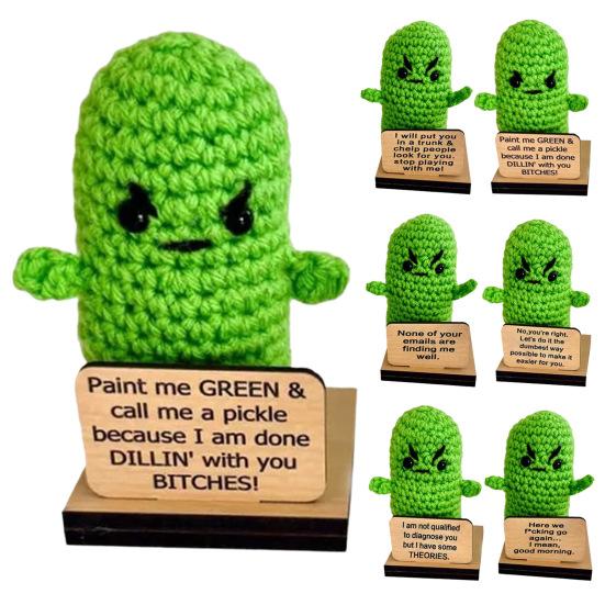 

Вязаная крючком кукла Angry Pickle с картой, эмоциональная поддержка, сделай сам, ручная работа, вязание, маринованный огурец, овощ D