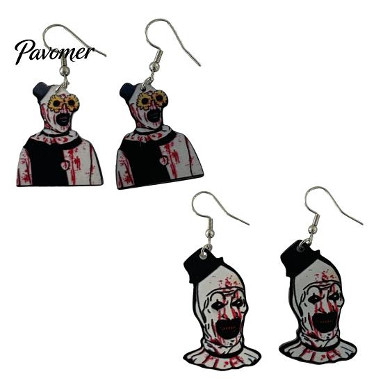 Retro Horror Movie Character Jewelry 1 Pair Halloween Theme Dangle Drop Earrings for Women, Scary Blood Gothic Acrylic Clown Earrings, Creative