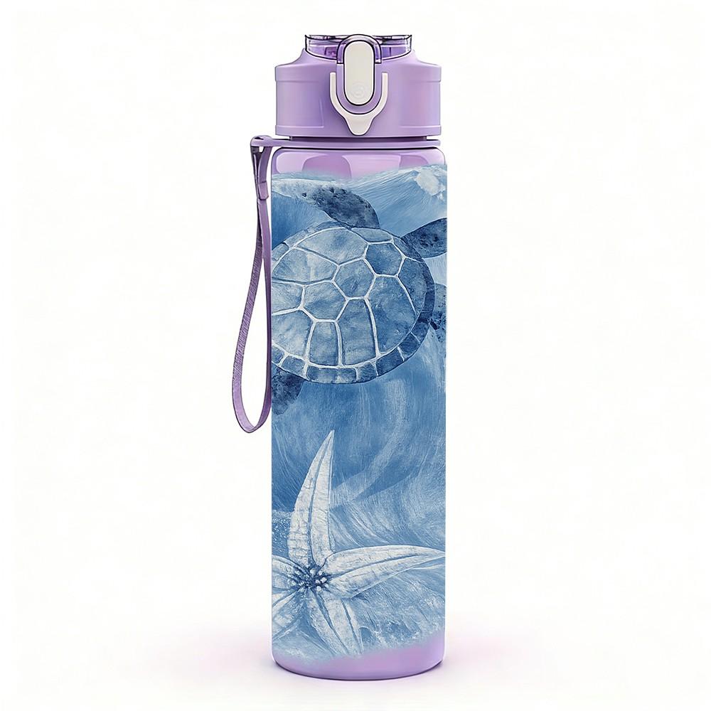 1PC Ocean Turtle Shell Watercolor Print 750ml Color Plastic Sports Water Bottle Leakproof Flip Straw Lid Suitable for Sports Office Home Use