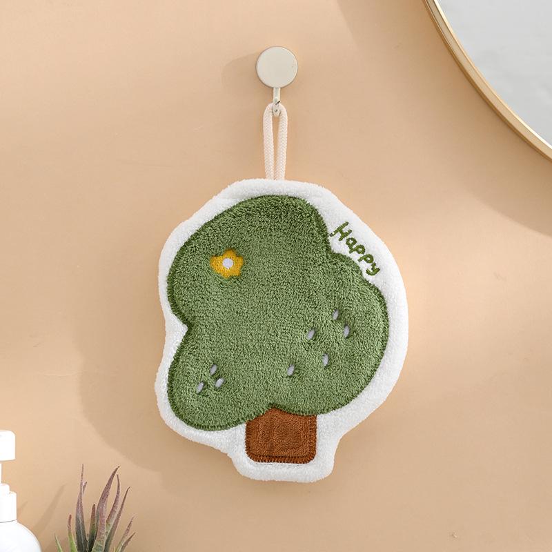 Cute Cartoon Quick-Dry Hanging Towel - Thickened Coral Fleece for Kitchen & Bathroom Use