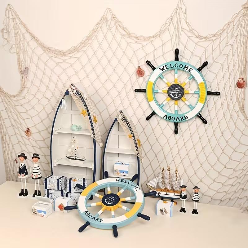 4pcs Decorative Fishing Nets Mediterranean Fabric Wall Hanging Decor Thick Cotton and Linen Rope Seashell Net Background Walls