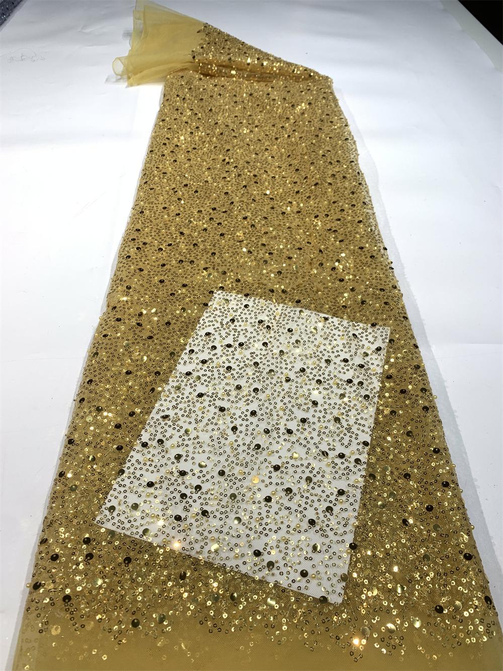 

Африканские кружева с бисером 2025 Высокое качество Французская сетка Кружева с пайетками Вышитые Нигерийские кружева для шитья Женское праздничное платье 5 ярдов 5 yards&120cm