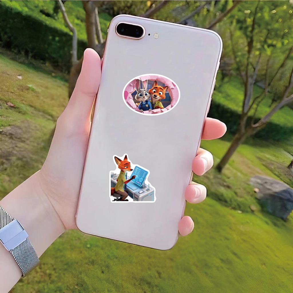 C-210 Zootopia Waterproof Cartoon Stickers: 50 Bright Film Sheets for Suitcase Decals