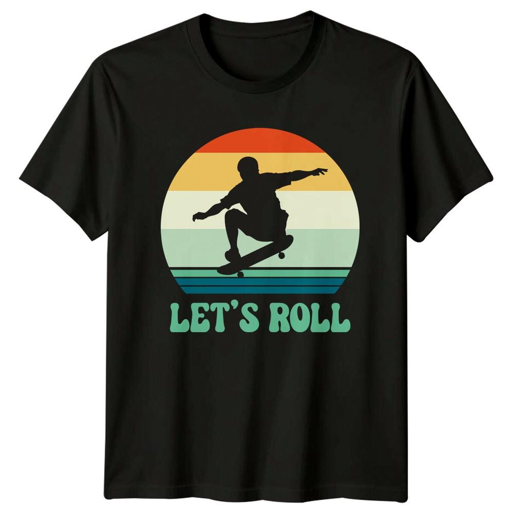 Lets Roll Retro Skateboarder Sunset Graphic Novelty TShirt