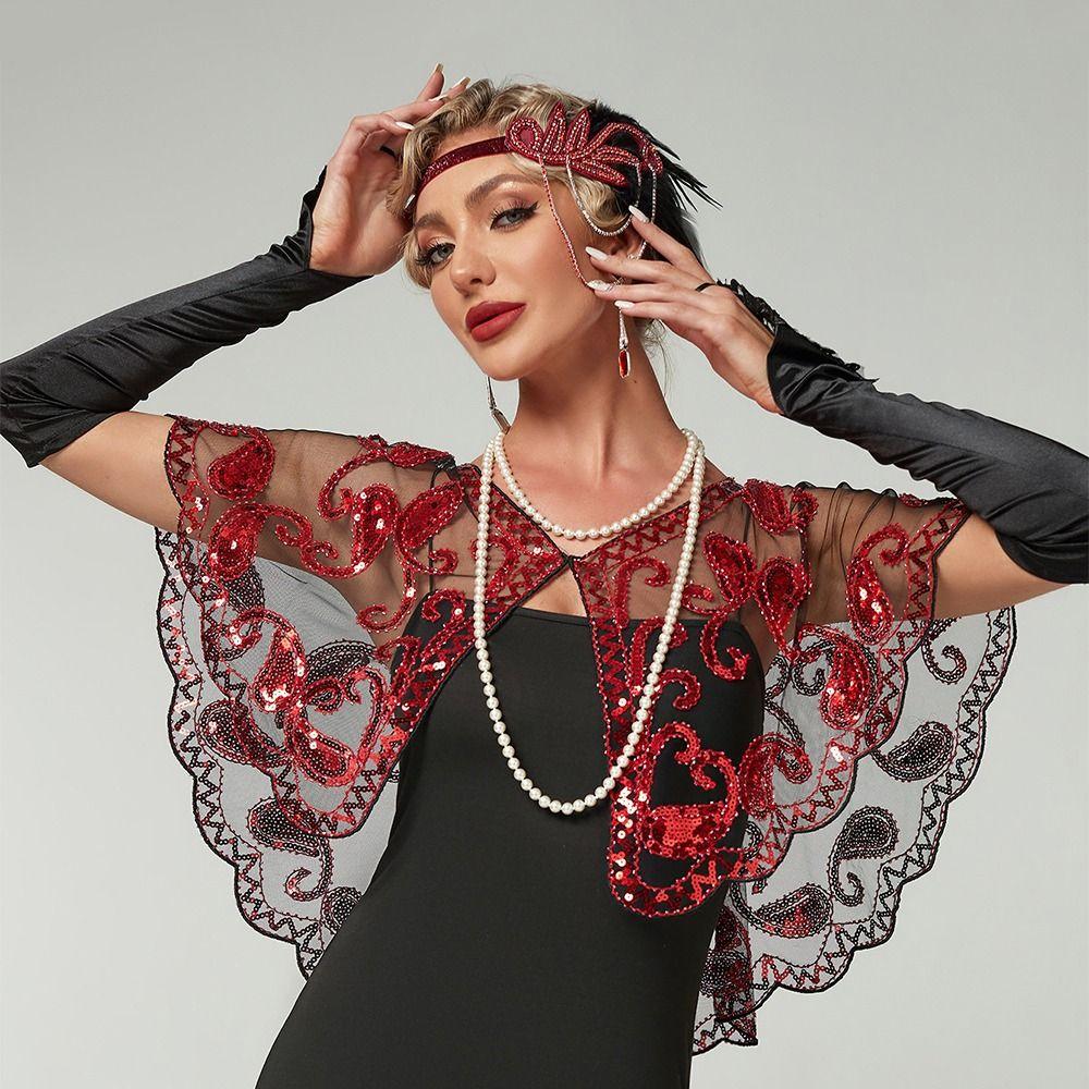 Vintage Style Sequins Tassel Shawls Embroidery Sequin Beaded Short Cape Clothes Decoration