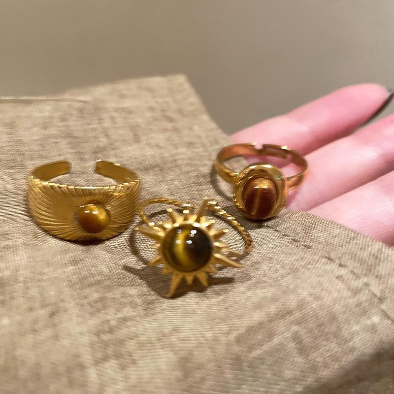 Maillard Vintage Geometric Flower Tiger's Eye Open Ring Simple Index Finger Ring Jewelry
