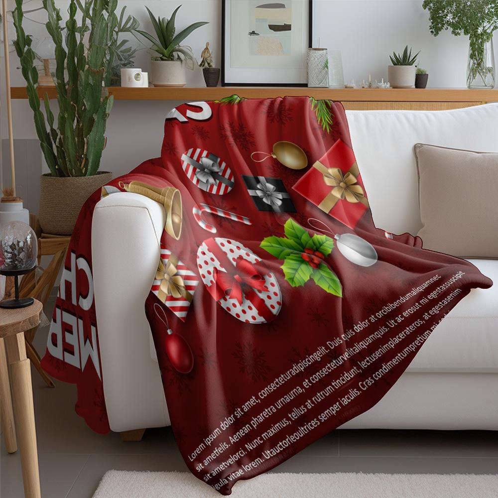 Festive Christmas Throw Blanket Cozy Reversible Holiday Flannel Blanket Soft Warm Decorative Couch Bedspread Gift
