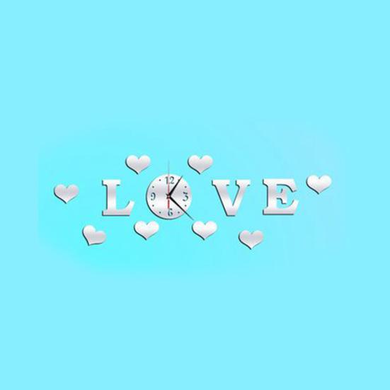Mirror Effect 3D Clock Love Heart Wall Analog Sticker DIY Home