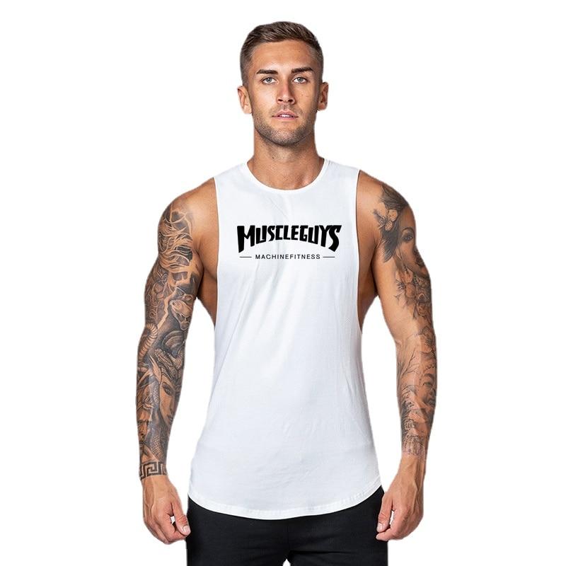 Muscleguys New Sports Tank Top Men's Breathable Cotton Sleeveless Singlet Running Training Loose Elastic Leisure Fitness T-shirt