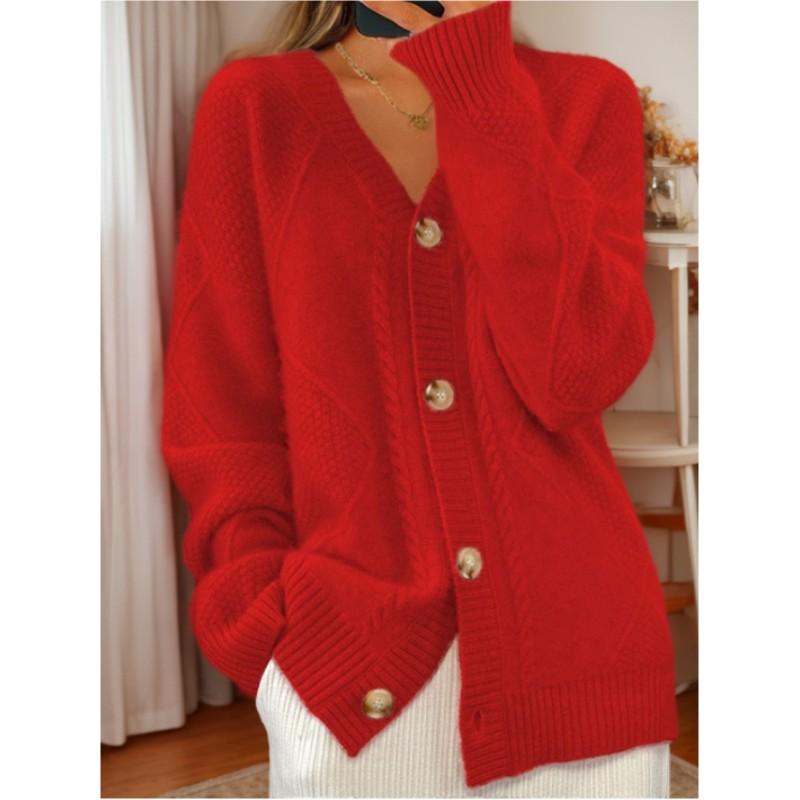 Damen Herbst und Winter Langärmeliges Temperament V-Ausschnitt Strickjacke Frühling Lässige Bequeme Jacke
