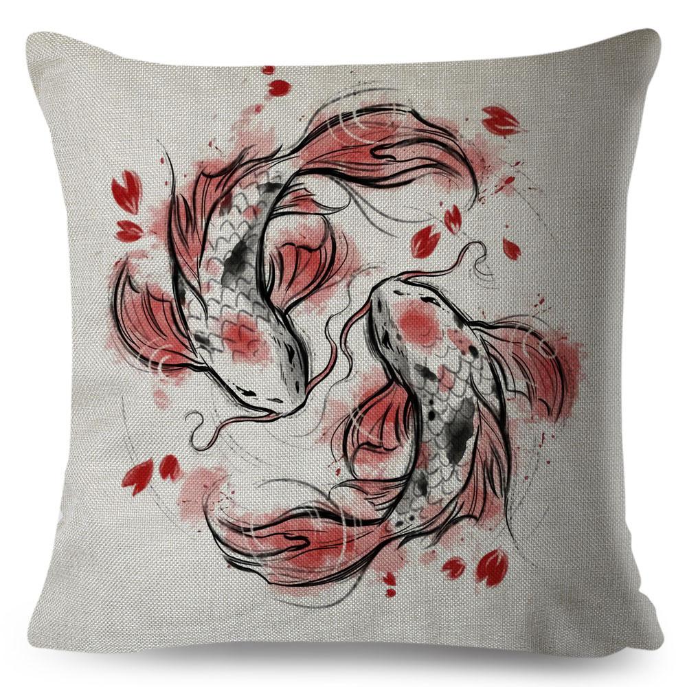 

Japanese Style Ink Cushion Cover for Sofa Home Car Decor Beautiful Scenery Cat Girl Pillowcase Polyester Pillow Case 45x45cm 40x40cm16x16Inch