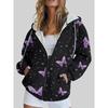 Plus Size Butterfly Print Zip Front Hooded Sweatshirt