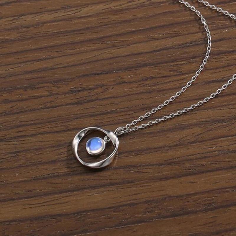 Silver Plated Irregular Moonstone Pendant Necklace, Delicate Blue Flash Moonstone Necklace for Women