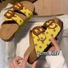 Retro non-slip two-button wood bran slippers summer new fashion platform beach shoes bright casual one-word sandals