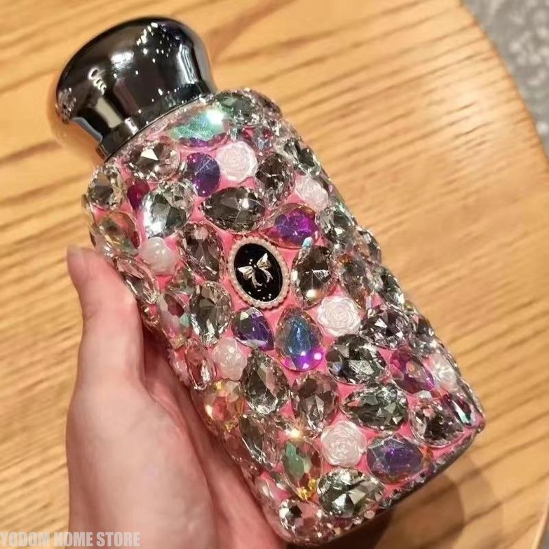 Bling Crystal Diamond Thermos Bottle Portable Stainless Steel Insulated Cup Sparkling Rhinestone Water Bottle Coffee Mug Tumbler