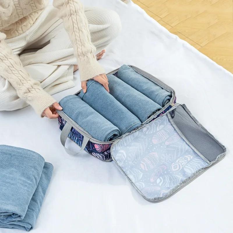 4Pcs/Set Printed Compression Storage Bag Large Capacity Expandable Luggage Storage Bags Set Dampproof Foldable Suitcases Bag