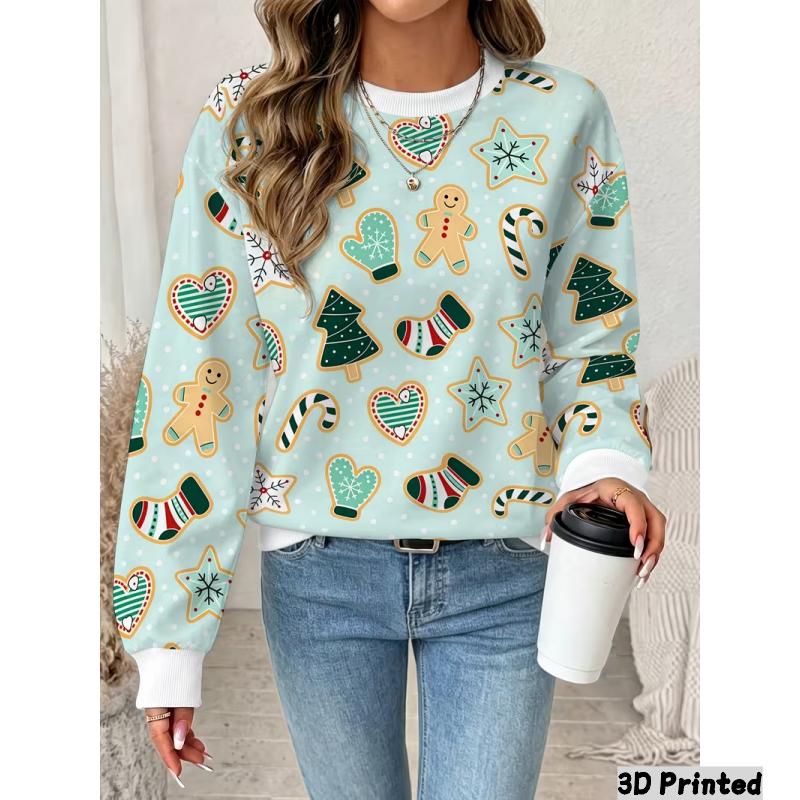 Ladies Long Sleeve round Neck Christmas Elements 3D Red Snowflake Printed Casual Sweatshirt Comfortable Hoodie