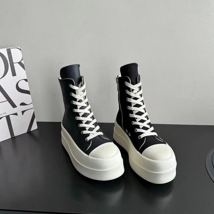 Fashion Women Punk High Top Sneakers Canvas Platform Heels Designer Elevator Shoes Lace Up Zip High Street Autumn Flats Black Boots