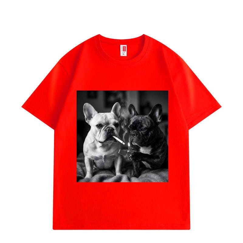 French Bulldog Smoking Funny Meme Graphic T Shirts Men Women Fashion Vintage Short Sleeve T-shirt Summer Cotton T-shirts
