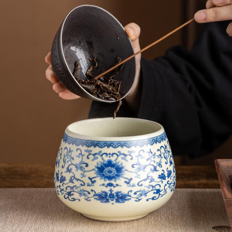 High-grade Ru kiln ceramic simple household retro water basin tea washing Jianshui light luxury tea water tank tea bucket kung fu tea residue tank