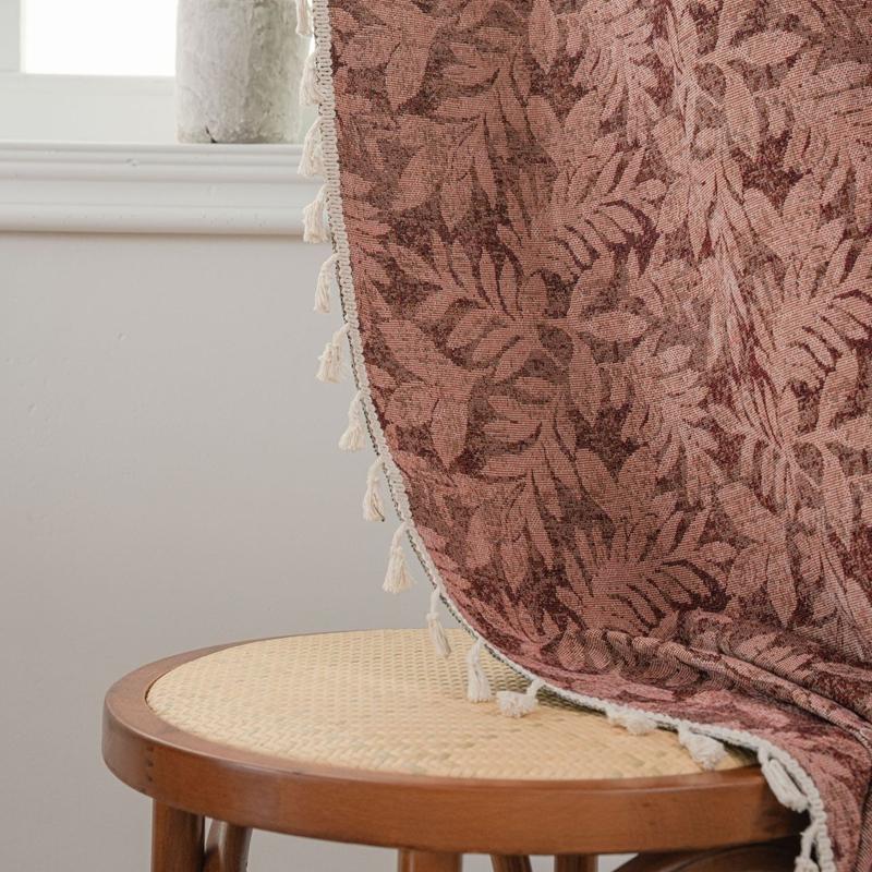 American Cotton Linen Curtains Red Holiday Jacquard Fringe Curtain Finished Kitchen Valance Bedroom Living Room Semi-shading