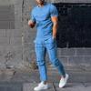 Sports Set Mens Fall Summer Solid Casual Round Neck Short Sleeve Sports T-shirt Two Piece Set for Men