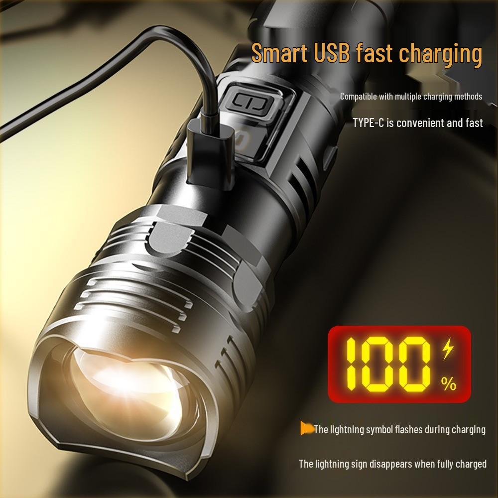 Rechargeable Outdoor Mini LED Flashlight with Laser Cannon Beam and Long Battery Life