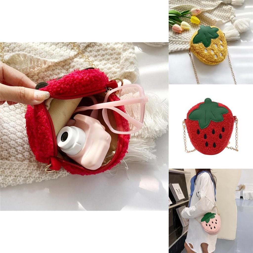 Kindergarten Girls Fashionable Plush Strawberry Chain Bag 2023 Soft Breathable Wearresistant Purse Coin