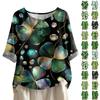 Women's Casual And Comfortable Mid-Length Round-Neck Fashion Print Cotton-Linen Top