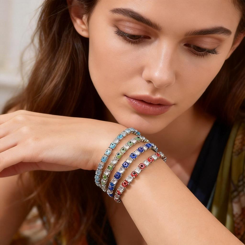 Colorful Crystal Tennis Bracelet For Women Fashion Cubic Zirconia Bracelets Devil's Eye Chain Bracelet Luxury Jewelry Gift