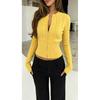 Womens Short Knit Cardigan Round Neck Slim Fit Twist Zip Up Fall Winter Casual Outerwear