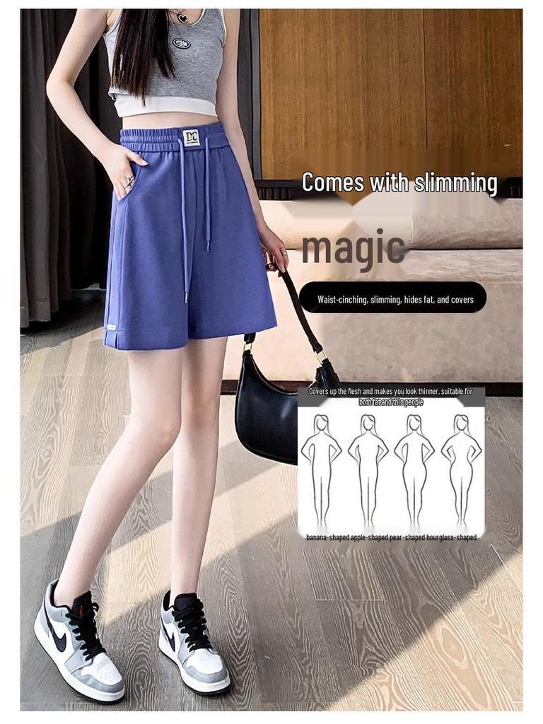 Women's Pink Wide-Leg Summer Sport Shorts, Loose Fit, Mid-Length, Casual Five-Point Pants, 2025 Hot Style
