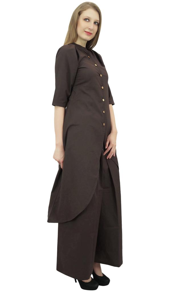Phagun Asymmetrical Kurta Kurti Solid Beige Indian Clothing With Palazzo