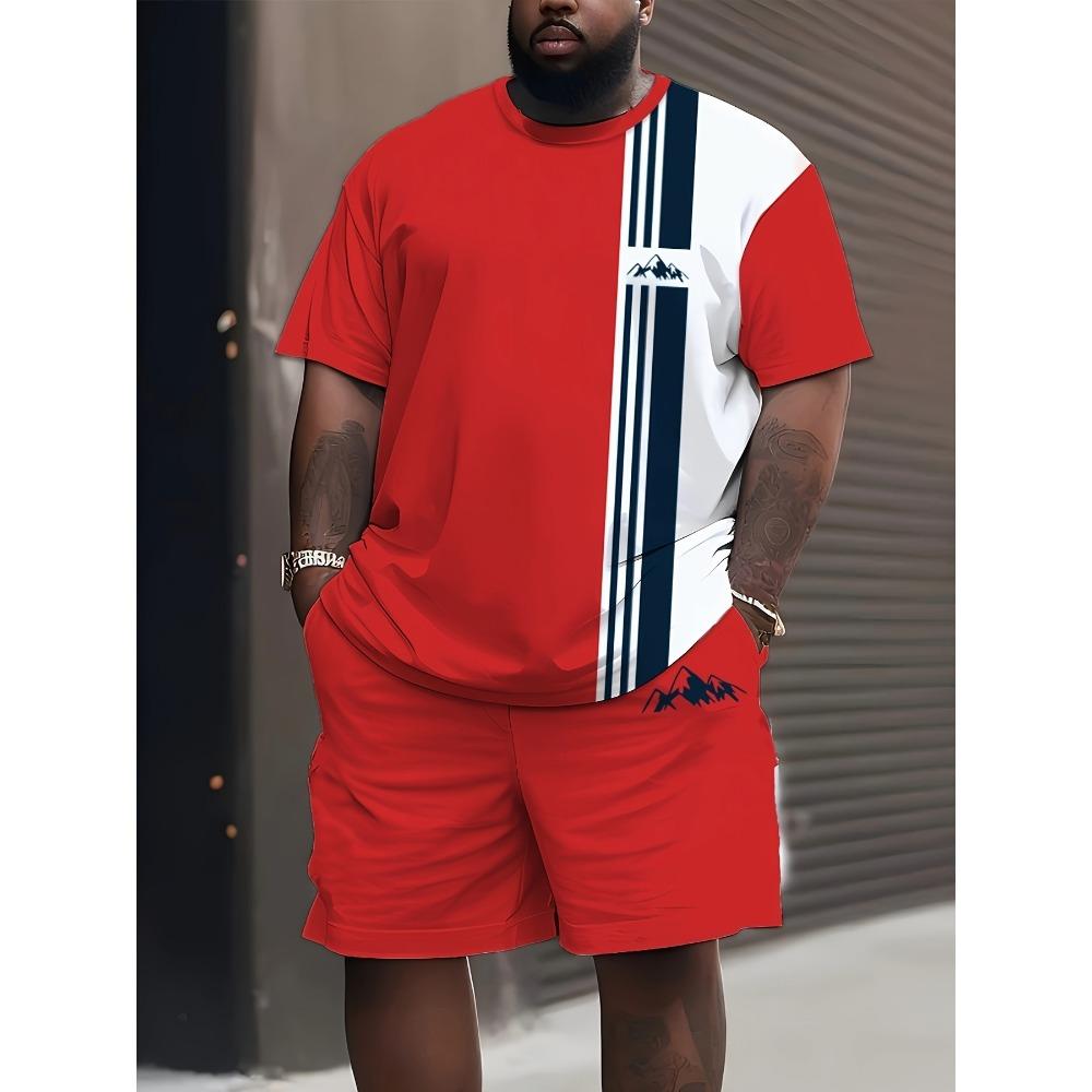 Summer Men s 3D Printed Striped Sports Suit Fashion Versatile Trend Casual S