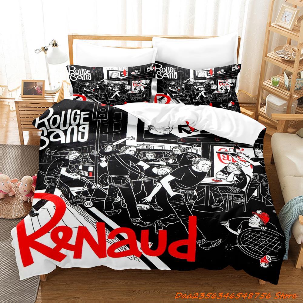 Hip Hop Renaud Séchan Bettwäsche-Set Cartoon Anime dreiteiliges Set Schlafzimmer für Erwachsene Kinder Bettbezug-Sets 3D Kawaii