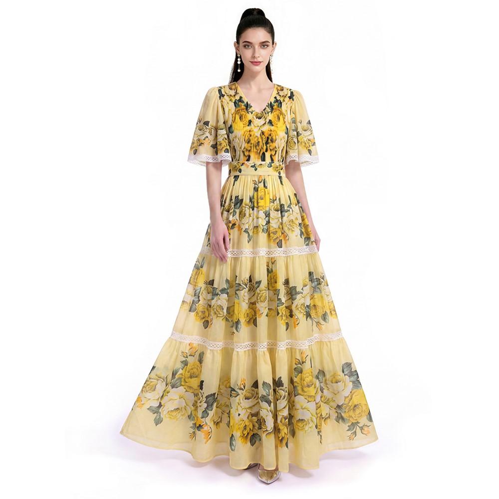 Short sleeve Plus size pleated vintage floral new in dresses for women casual maxi long summer dress