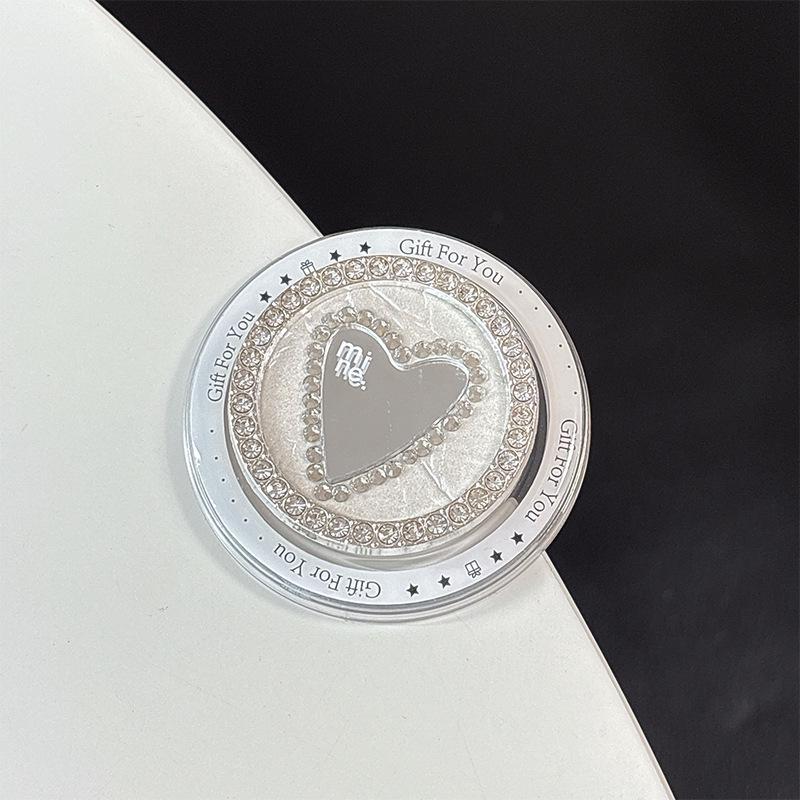 Leather Heart-Shaped Magnetic Phone Holder & Mirror with Finger Ring