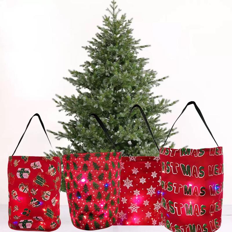 LED Light Up Halloween Pumpkin Basket Portable Tote Bag for Trick or Treat Christmas Party Favor Pouch festivals Decorations