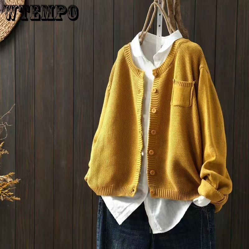 Knitted Cardigan Jacket for Women In Autumn Retro and Artistic Loose Sweater Cardigan Casual Long-sleeved Sweater Jacket