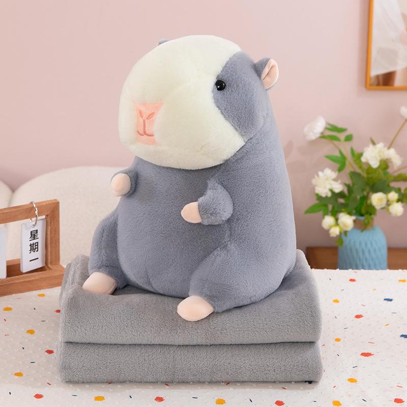 Cute hamster nap pillow quilt car throw pillow quilt dual-purpose cushion quilt large pillow coral fleece air conditioner blanket