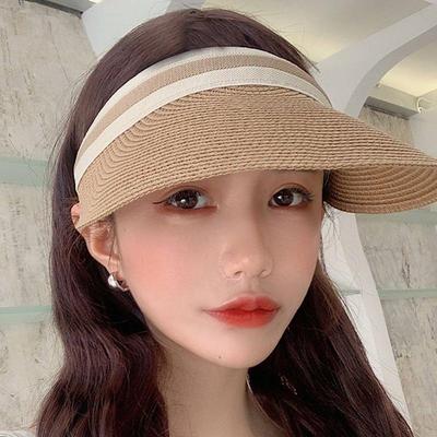 Chapeau d'été en paille de raphia, protection solaire, chapeau ouvert rayé, polyvalent, protection UV, casquette de baseball décontractée pour femme