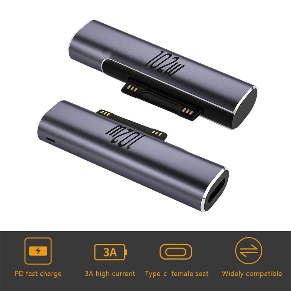 65W 102W PD Schnelllade-USB-C-Netzteilanschluss für Microsoft Surface Pro X 8 7 6 5 4Go Book USB-C-Buchsen-Konverterstecker
