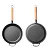 Non-Stick Cast Iron Wok with Wooden Handle - Thick Crepe, Egg, and Meat Frying Pan