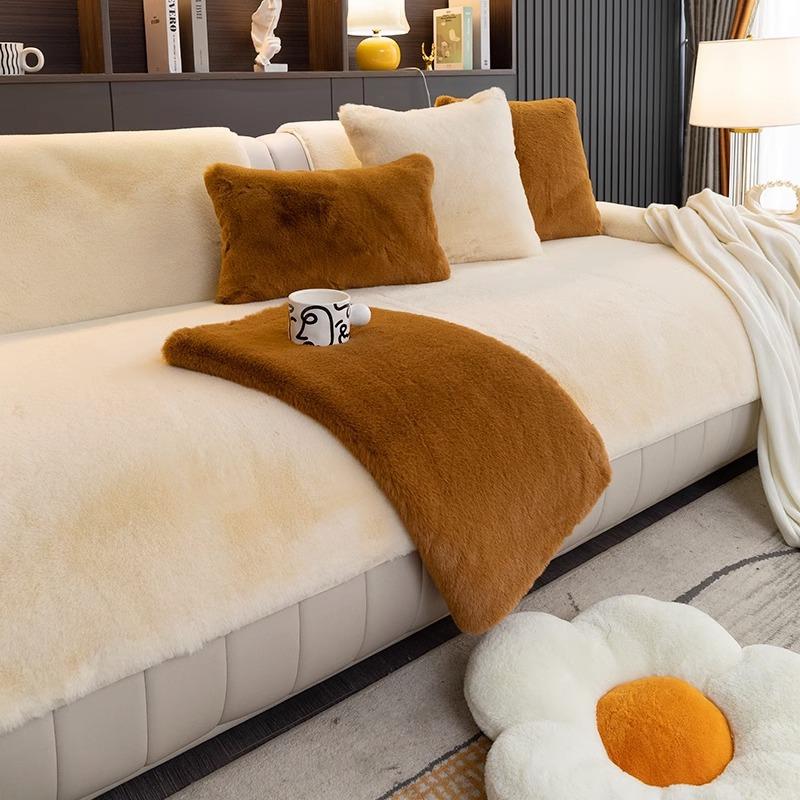 Mink Fur Sofa Cushion Winter Thickened Non-Slip High-Grade Cushion Light Luxury and Simplicity Modern Leather Sofa Cover Backrest Towel
