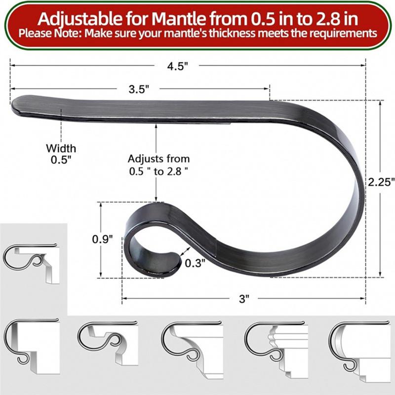 A84X-Fireplaces Hook Set Of 4 Christmas Metal Hooks Slip Stocking Holder For Home Table Handbag Hanger Decorations