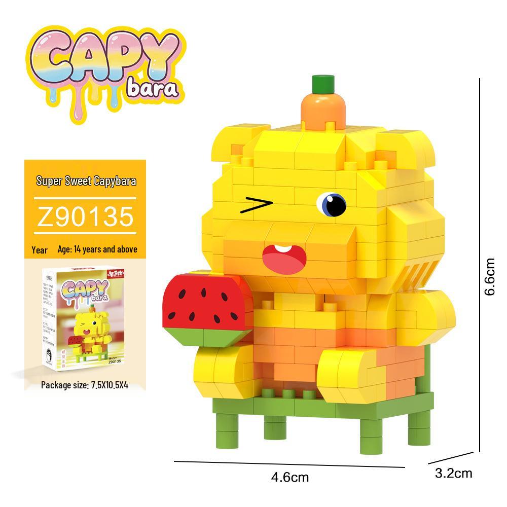 Cartoon Capybara Yellow Card Doll: Educational Micro-particle Building Blocks Toy