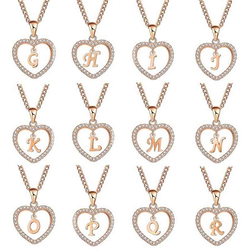 Heart Letters 26 Love Crystal Women Silver Plated Chain Jewelry Necklace